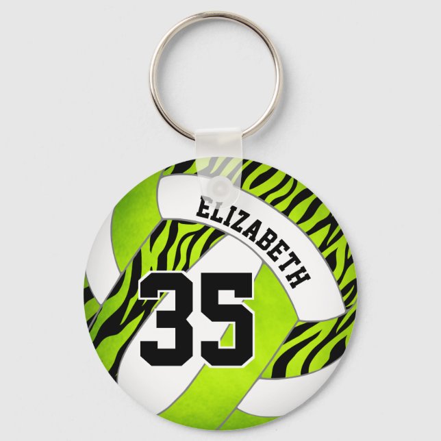 bright green w zebra stripes girls volleyball key ring (Front)