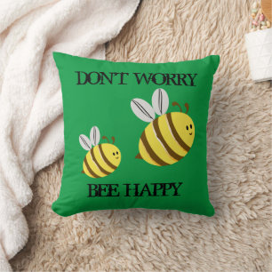 Bright green with two cute baby bumble bees cushion