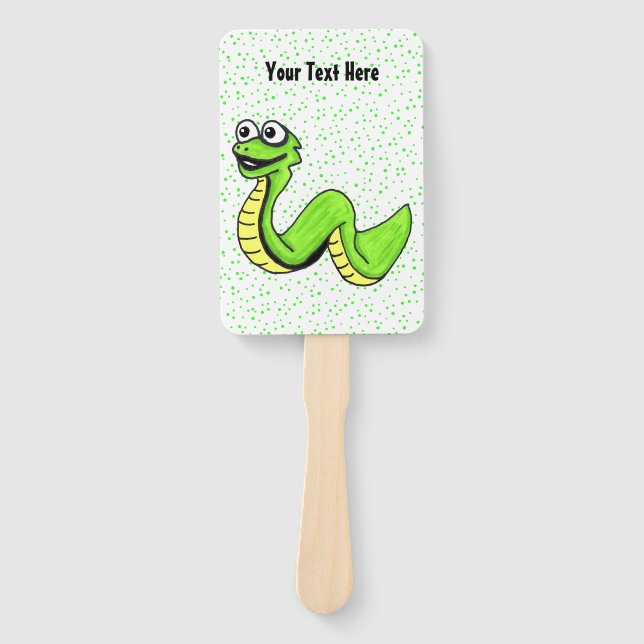 Bright Green Yellow Snake Smiling Face Polka Dots Hand Fan (Front)