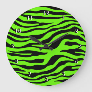 Bright Green Zebra Animal Print Large Clock