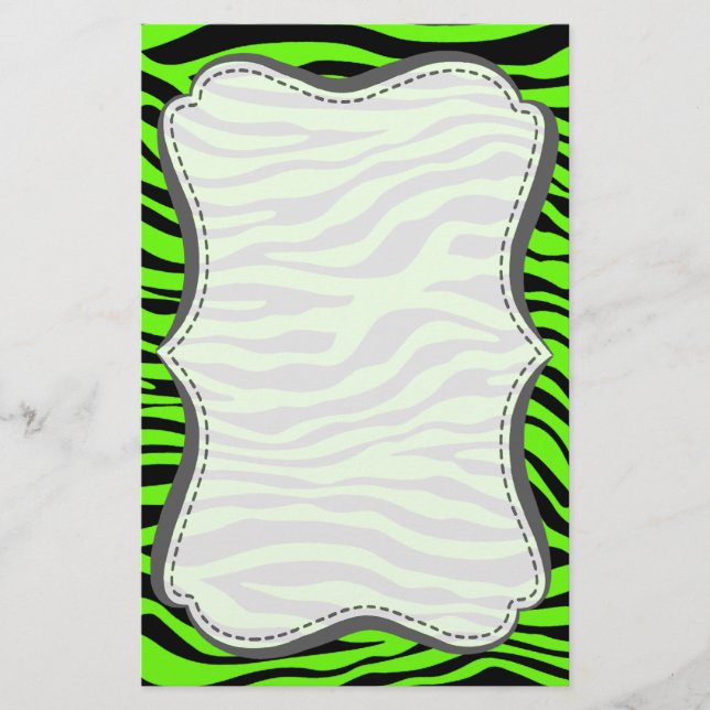 Bright Green Zebra Animal Print Stationery (Front)