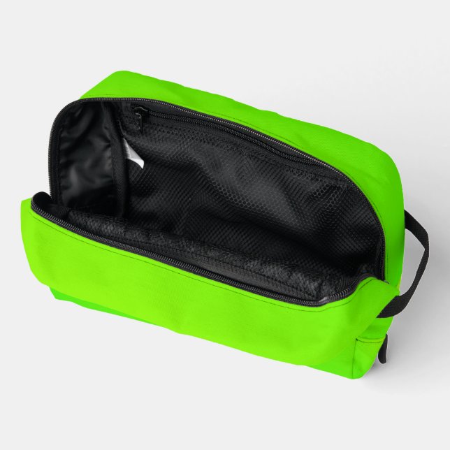 Bright green zippered pouch with black zipper  (Open)