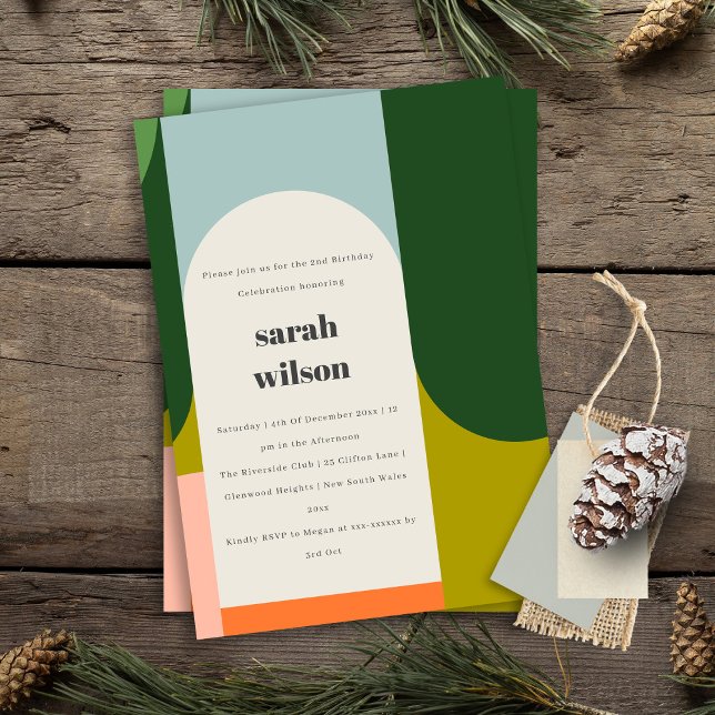 Bright Groovy Retro Arch Abstract Any Age Birthday Invitation (Creator Uploaded)