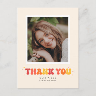 Bright Groovy Retro Graduation Thank You Postcard
