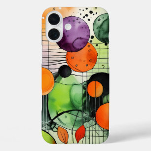 BRIGHT HALLOWEEN GREEN & ORANGE & PURPLE ABSTRACT  iPhone 16 PLUS CASE