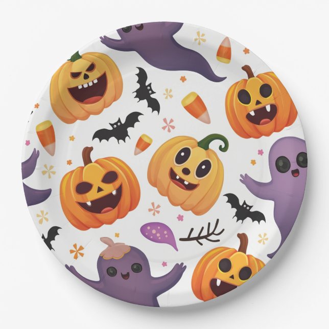 Bright Halloween Paper Plates – Fun Design! (Front)