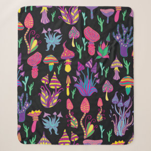Bright,hallucinogenic,decorative,fantastic mushroo sherpa blanket
