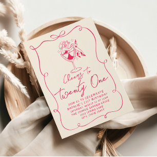 Bright Hand Drawn Bow 21st Coquette Birthday Party Invitation