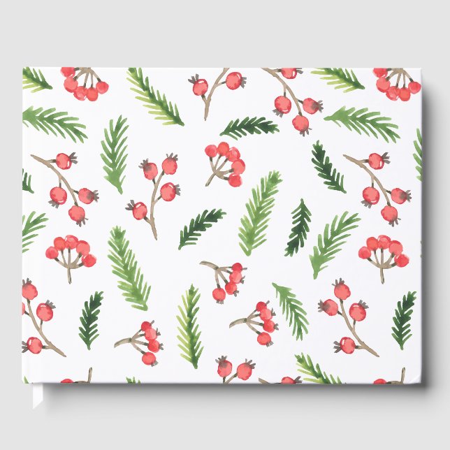 Bright Hand Drawn Christmas Mistletoe Pattern Guest Book (Front)