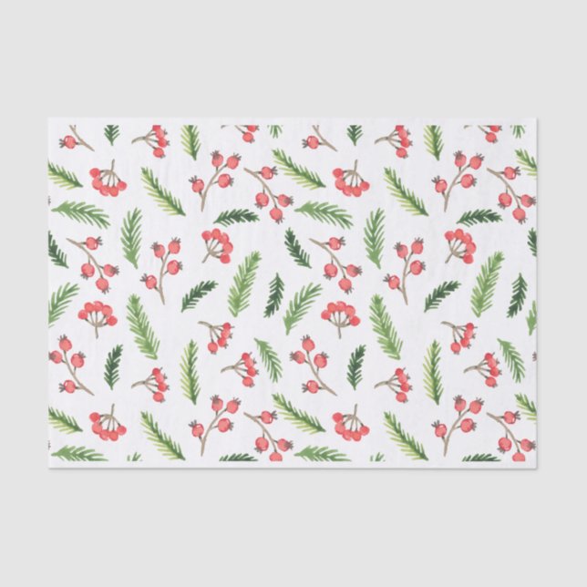 Bright Hand Drawn Christmas Mistletoe Pattern Tissue Paper (Front)