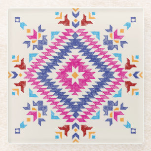Bright Hand-Drawn Tribal Design Element. Glass Coaster