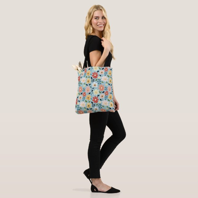 Bright Hand Drawn Wildflower Meadow Tote Bag (On Model)