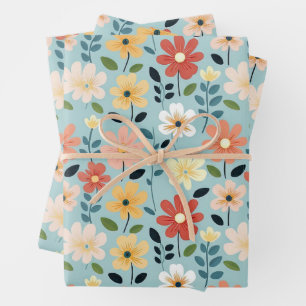 Bright Hand Drawn Wildflower Meadow Wrapping Paper Sheet