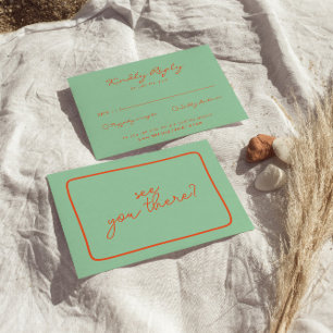 Bright Hand-Written Colourful Retro Unique Wedding RSVP Card