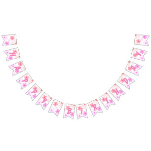 Bright Happy Birthday Bubble Gum Pink Peach Flower Bunting