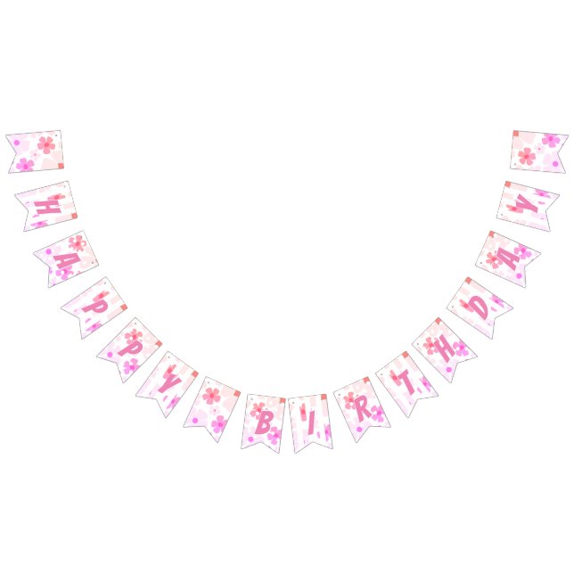 Bright Happy Birthday Bubble Gum Pink Peach Flower Bunting (All)