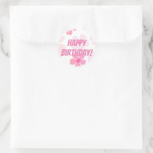 Bright Happy Birthday Pink Peach Flower Power Classic Round Sticker