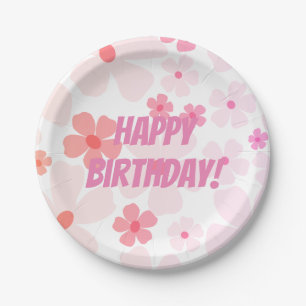 Bright Happy Birthday Pink Peach Flower Power Paper Plate