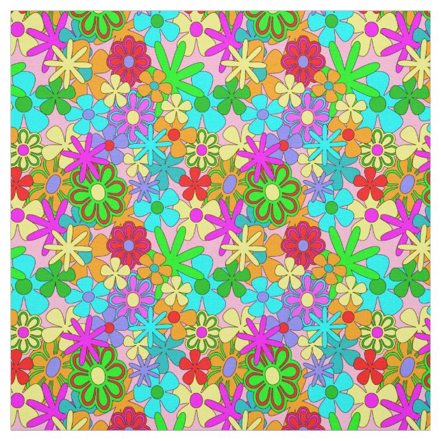 Bright Happy Flowers Fabric (Swatch)
