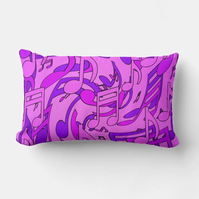 Bright Happy Purple Hues Dancing Music Notes Lumbar Cushion (Front)