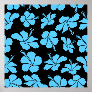 Bright hawaiian seamless pattern with tropical hib poster