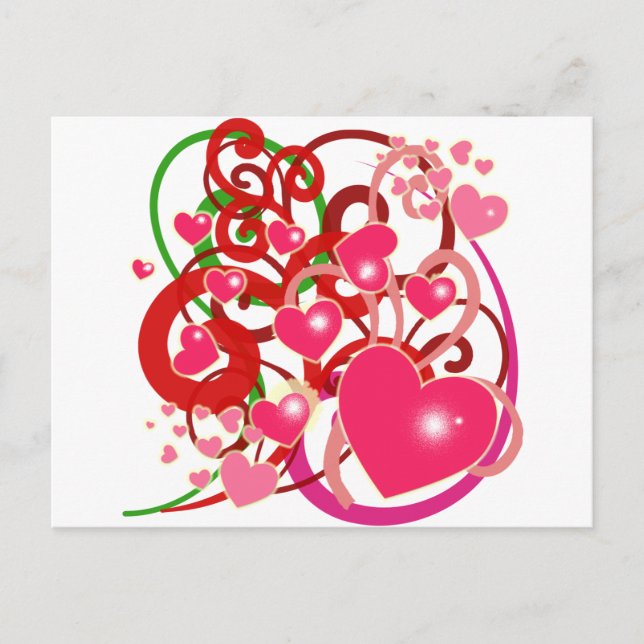 Bright Hearts and Scrolls for Lovers Postcard (Front)