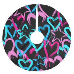 Bright hearts and stars, seamless pattern. brushed polyester tree skirt