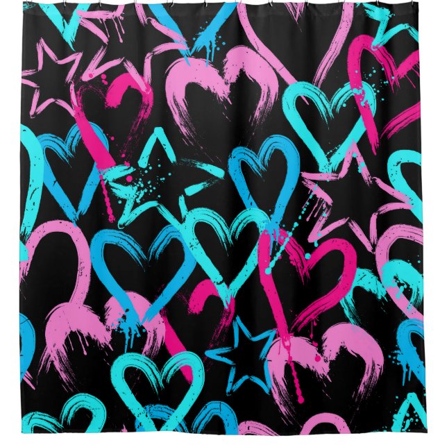 Bright hearts and stars, seamless pattern. shower curtain (Front)