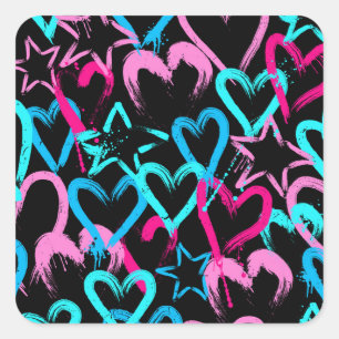 Bright hearts and stars, seamless pattern. square sticker
