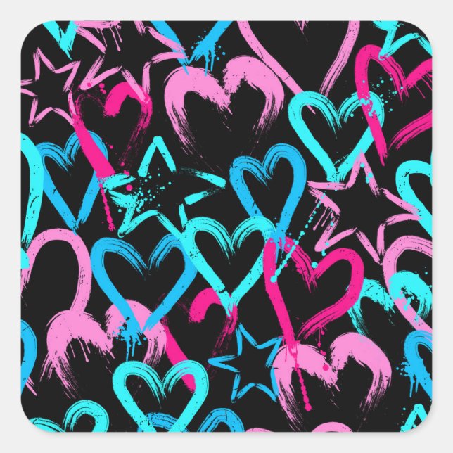 Bright hearts and stars, seamless pattern. square sticker (Front)