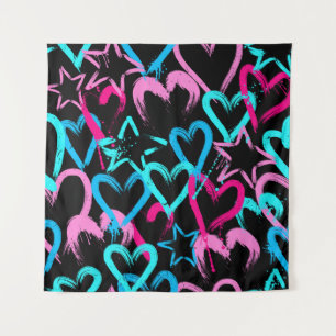 Bright hearts and stars, seamless pattern. tapestry