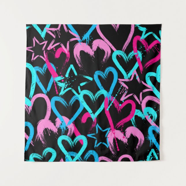 Bright hearts and stars, seamless pattern. tapestry (Front)