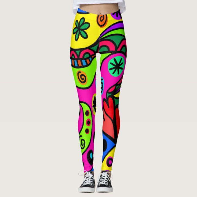 Bright Hearts and Swirl Pattern Leggings (Front)