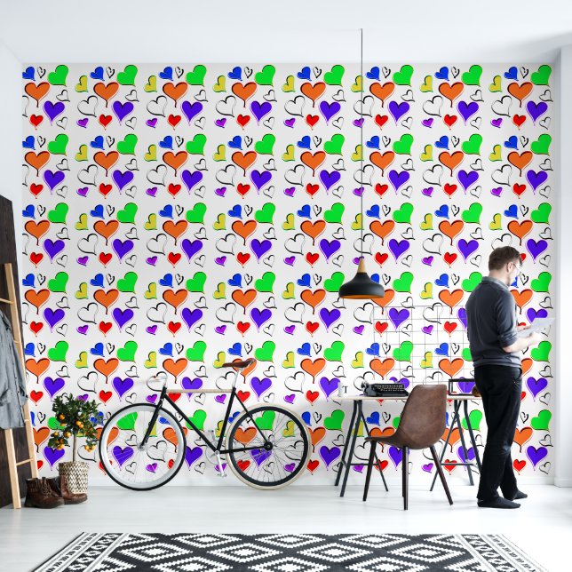 Bright Hearts Rainbow Colours Wallpaper (Living Room)