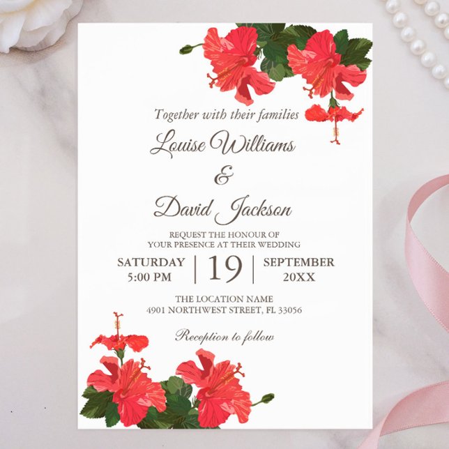 Bright Hibiscus Flower Wedding Invitation (Creator Uploaded)