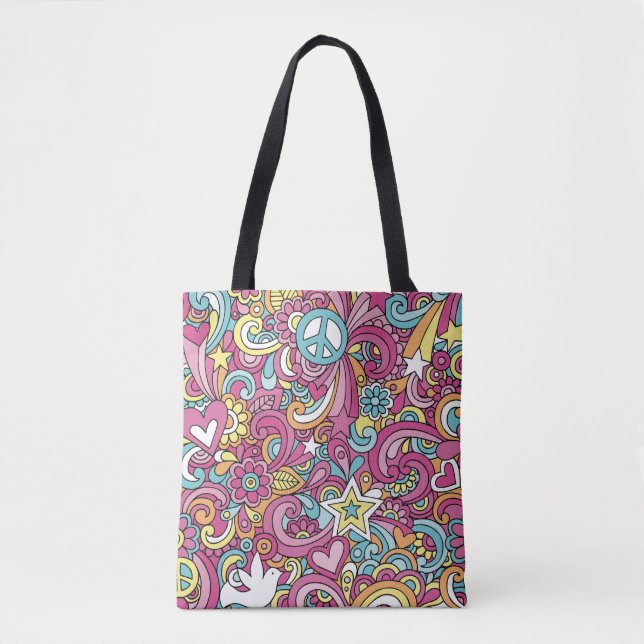 Bright Hippie Pattern Tote Bag (Front)