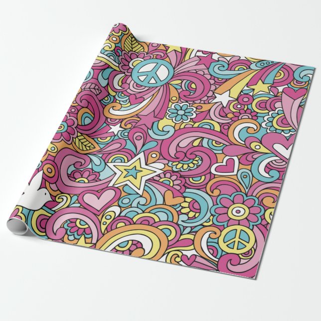 Bright Hippie Pattern Wrapping Paper (Unrolled)