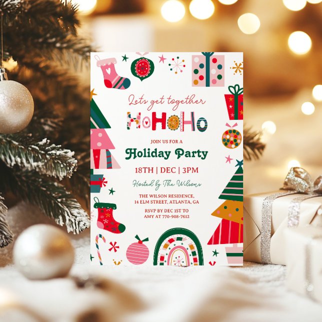 Bright Ho Ho Ho Christmas Party Invitation (Creator Uploaded)