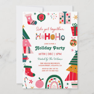 Bright Ho Ho Ho Christmas Party Invitation