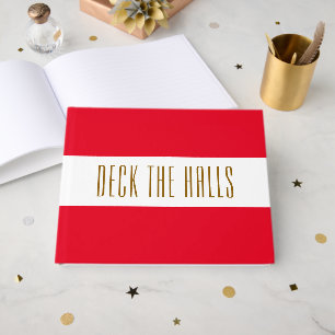 Bright Holiday Red White Stripes "DECK THE HALLS" Guest Book