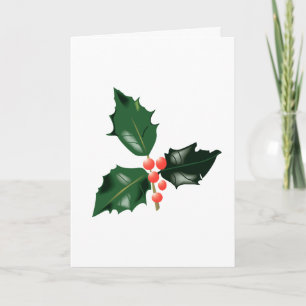 Bright Holly Leaves Red Berries Holiday Card
