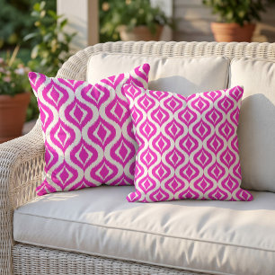 Bright Hot Neon Pink Retro Chic Ikat Ogee Pattern Cushion