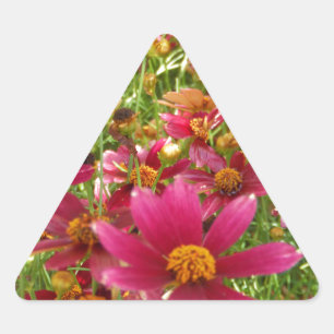 Bright Hot Pink and Yellow Daisy flowers Triangle Sticker