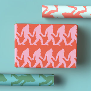 Bright Hot Pink, Coral, Turquoise Bigfoot  Wrapping Paper Sheet