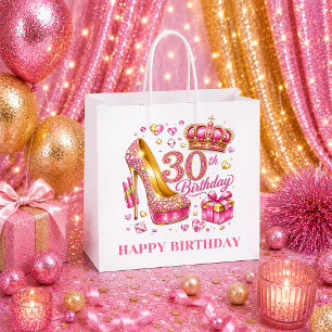 Bright Hot Pink Glitter 30th Birthday Gift Bag