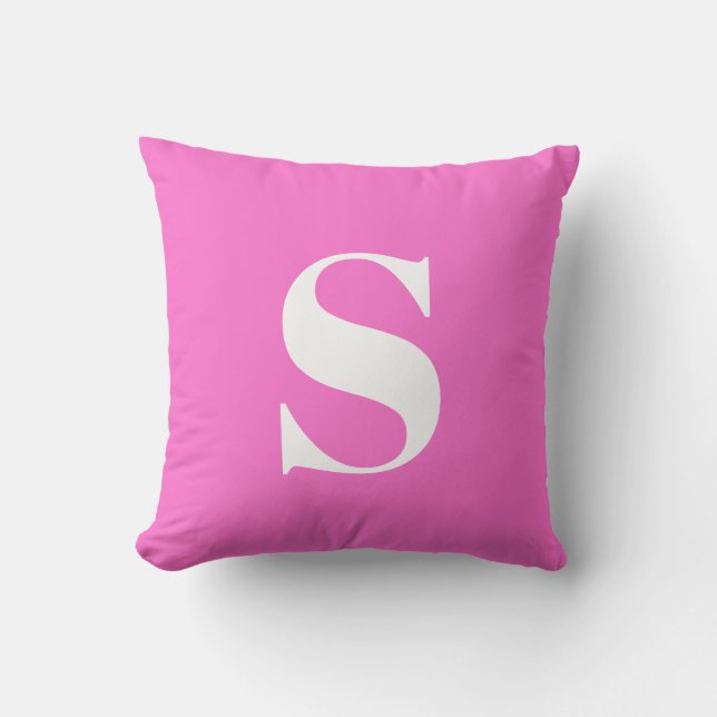 Bright Hot Pink Initial Monogrammed Outdoor Pillow (Front)