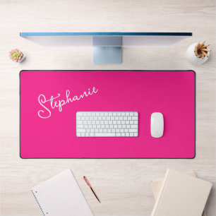 Bright Hot Pink Personalised Script Name Stylish  Desk Mat