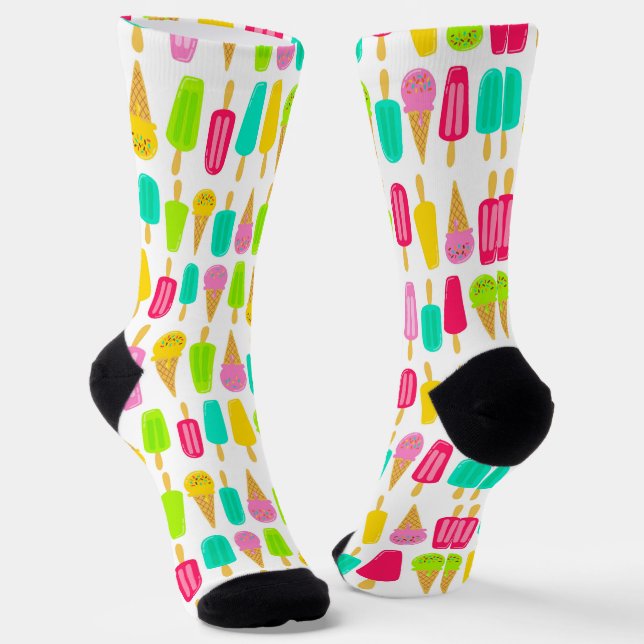 Bright Ice Cream Popsicles Pattern Socks (Angled)