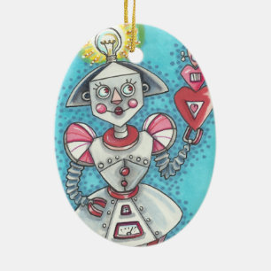 BRIGHT IDEA GIRL ROBOT ORNAMENT Oval