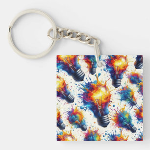 Bright Ideas – Colorful Light Bulb Pattern with Ab Key Ring